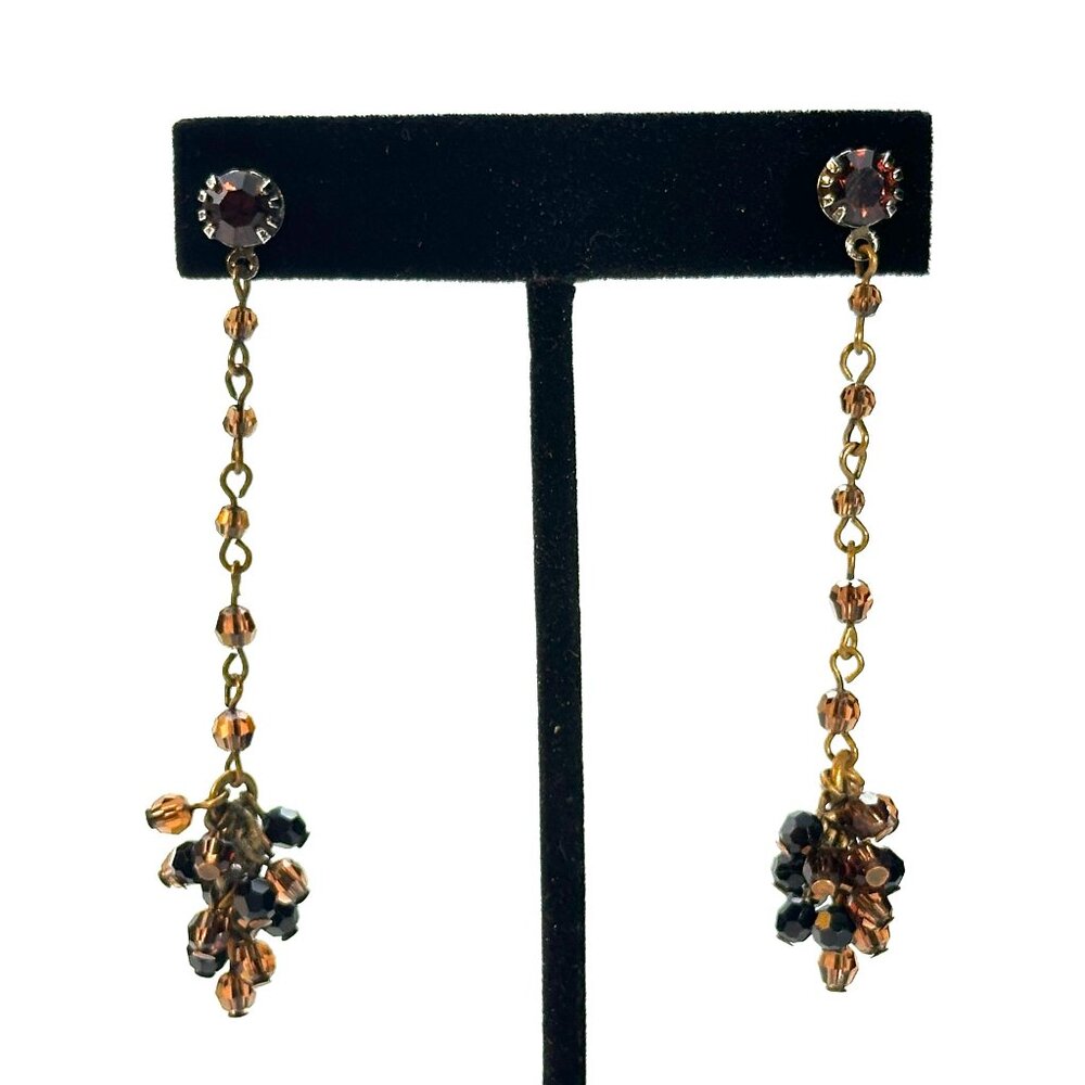 Vintage 1990s Erickson Beamon Amber & Jet Black Crystal Cluster Drop Earrings